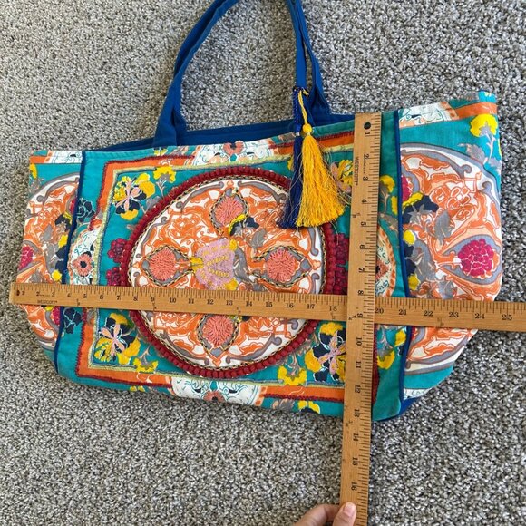 Debbie Katz Boho Floral Tote Bag With Tassel Accent By Debbie Katz - Picture 9 of 12